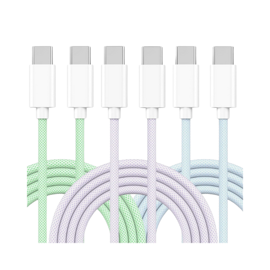 3-Pack 60W USB-C to USB-C Fast Charging Cable for iPhone 16/15 Series & iPad Pro – 6ft Durable Cord